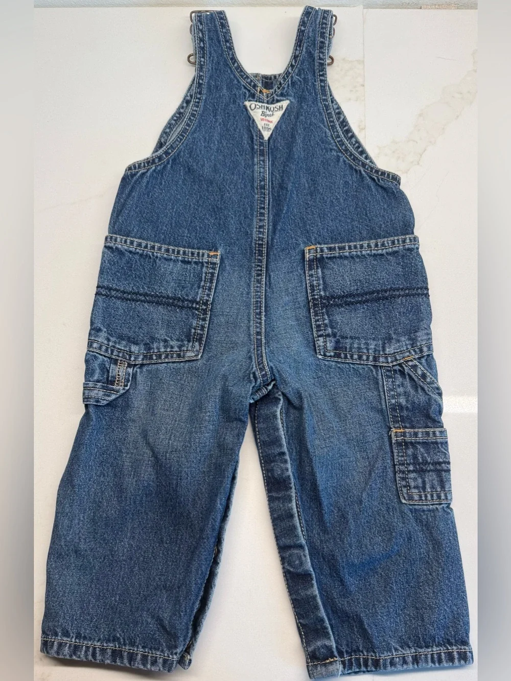OshKosh 12M Denim Overalls & Genuine Kids Button Shirt Outfit Set